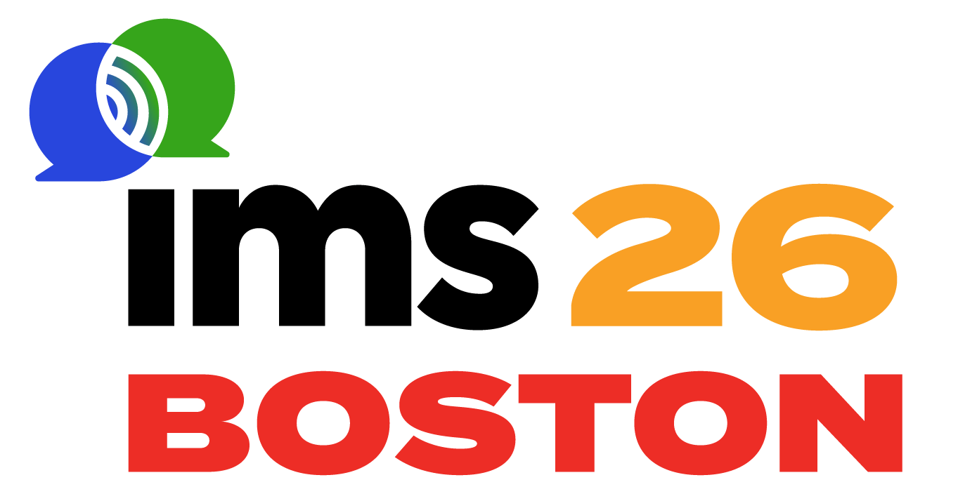 IMS26 Boston logo with overlapping blue and green speech bubbles above the text 'ims26 BOSTON' in black, orange, and red fonts.] ,