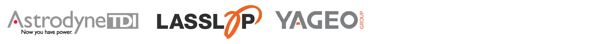 Collage of four grayscale logos on a black background, with an orange curved swoosh over one logo indicating branding accents (sponsor/partner logos).